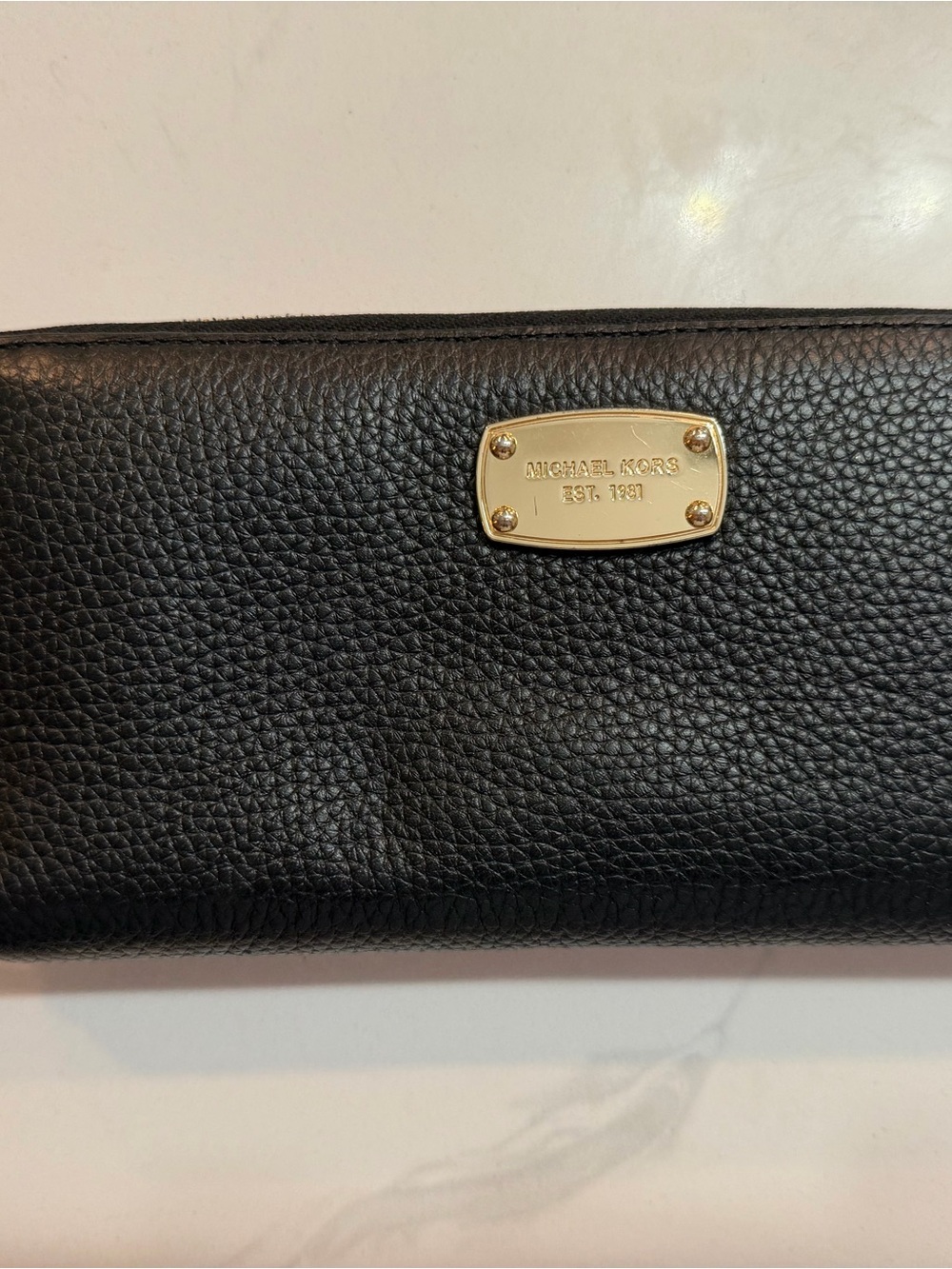 Michael Kors Black Leather Card Holder with Gold Plaque